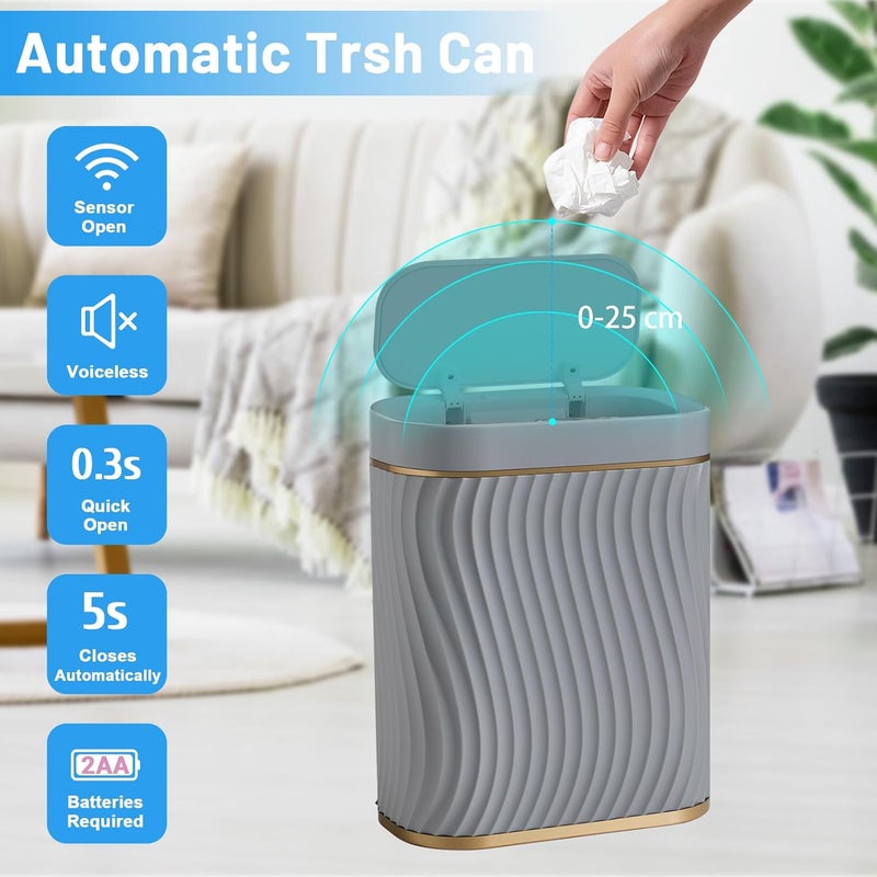 steo spce Bathroom Small Trash Can with Automatic Touchless Lid, 2.6 Gallon Smart Garbage Can Narrow Waterproof Trash Bin for Bedroom, Office, Living Room (Gold Grey) - Image 2